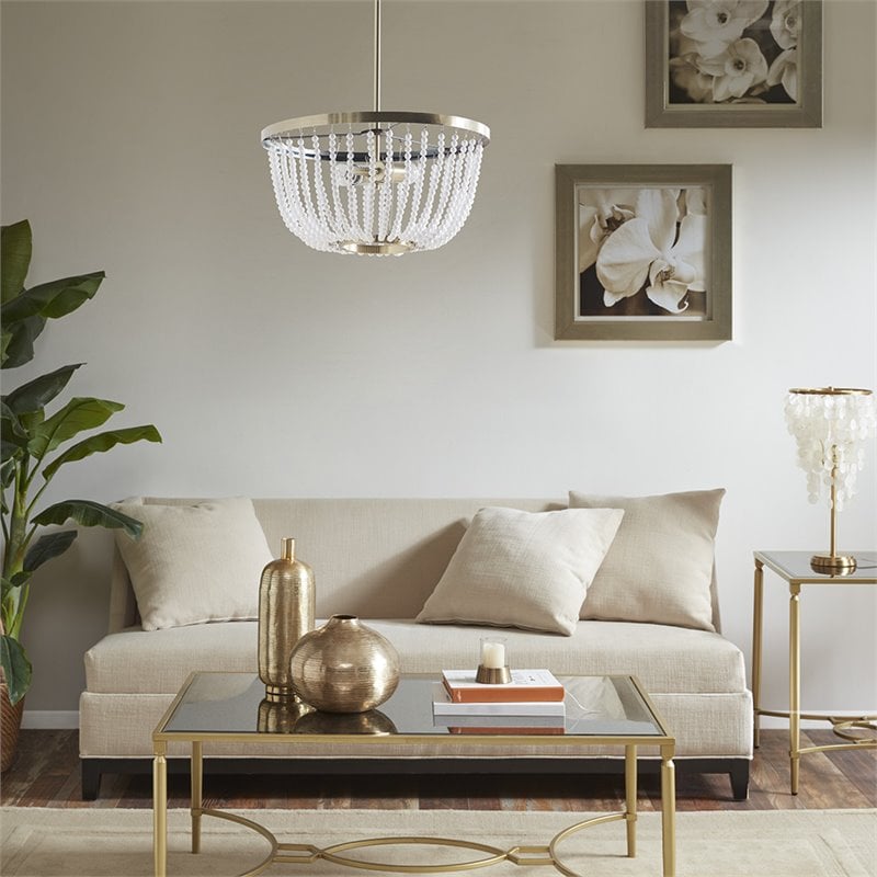 Hampton Hill Melrose Modern Metal Chandelier in Antique Brass/White