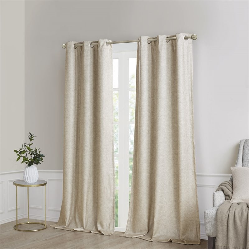 SunSmart Como Polyester Fabric Total Blackout Window Panel Pair in Taupe Beige