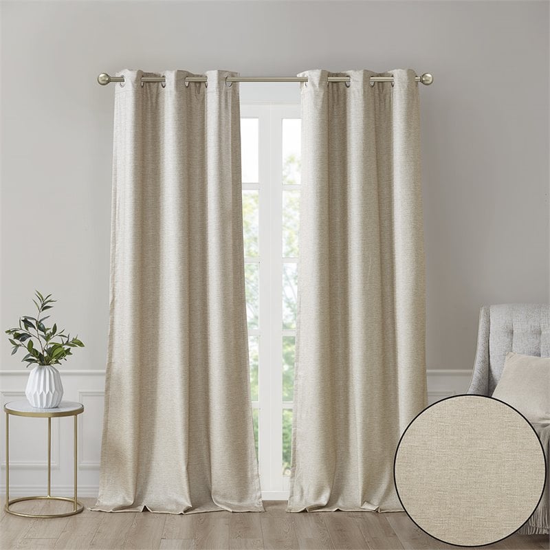 SunSmart Como Polyester Fabric Total Blackout Window Panel Pair in Taupe Beige