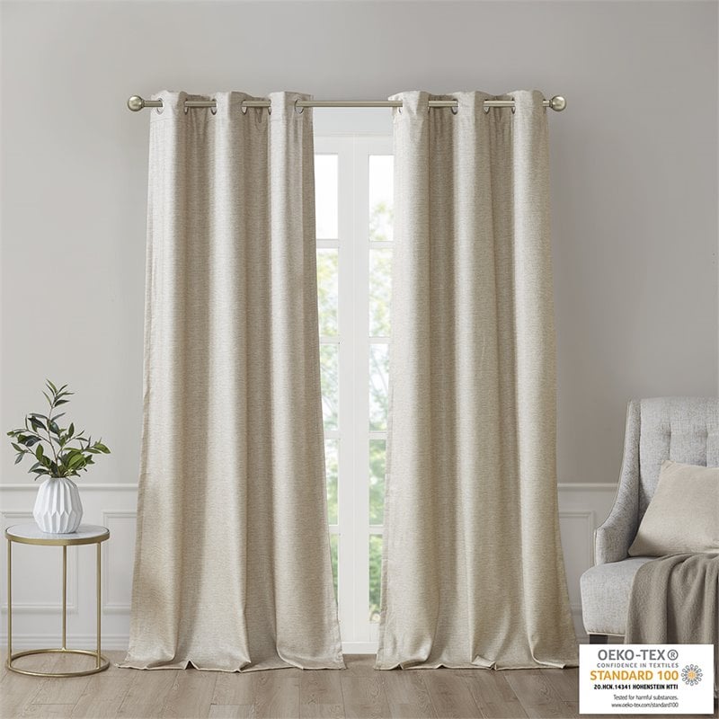 SunSmart Como Polyester Fabric Total Blackout Window Panel Pair in Taupe Beige