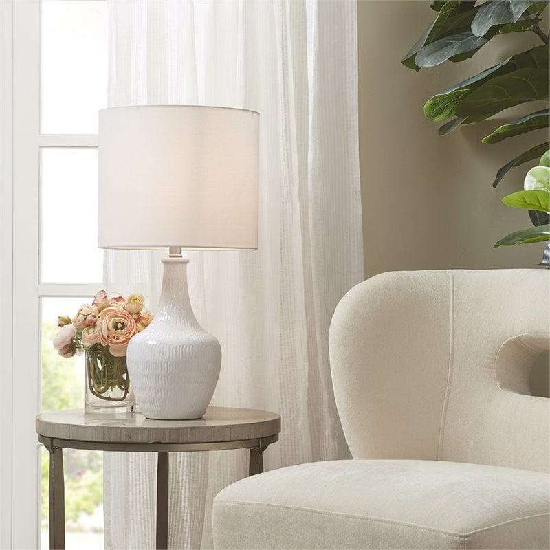 Hampton Hill Celine Modern Ceramic and Fabric Table Lamp in White