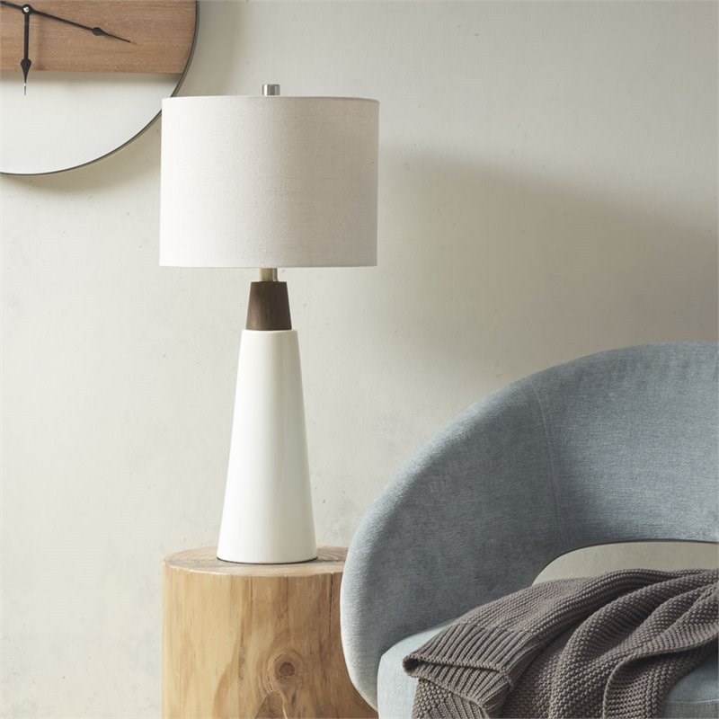 INK+IVY Tristan Modern Ceramic and Wood Table Lamp in White/Cream