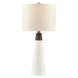 ink+ivy tristan modern ceramic and wood table lamp in white/cream