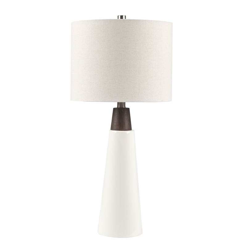 INK+IVY Tristan Modern Ceramic and Wood Table Lamp in White/Cream