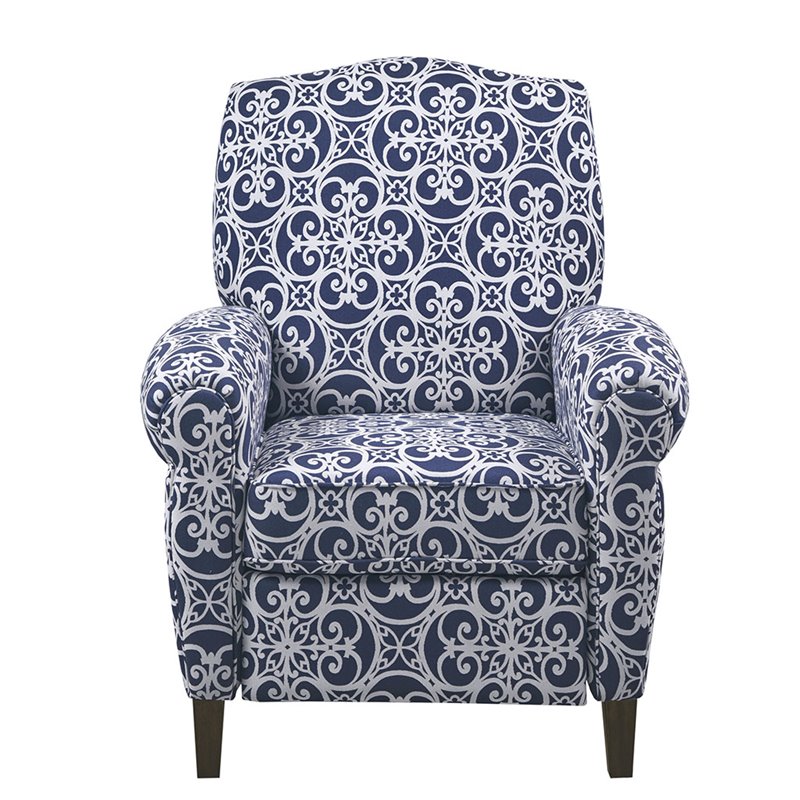 Madison Park Kirby Polyester Fabric and Solid Wood Push Back Recliner in Navy