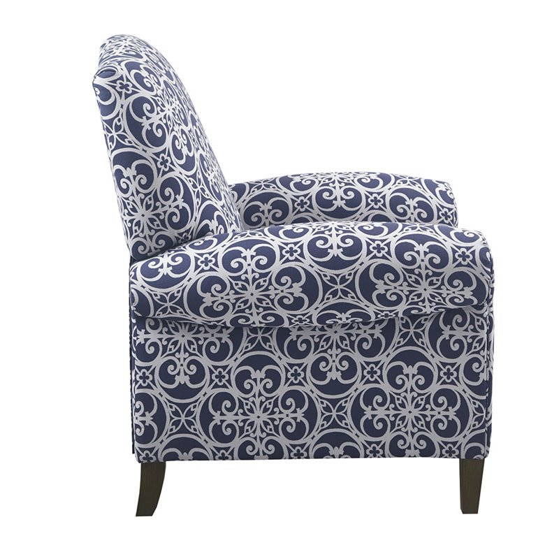 Madison Park Kirby Polyester Fabric and Solid Wood Push Back Recliner in Navy