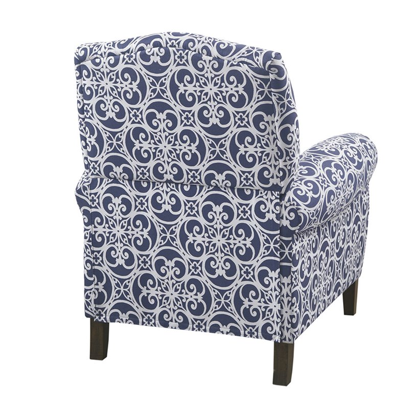 Madison Park Kirby Polyester Fabric and Solid Wood Push Back Recliner in Navy
