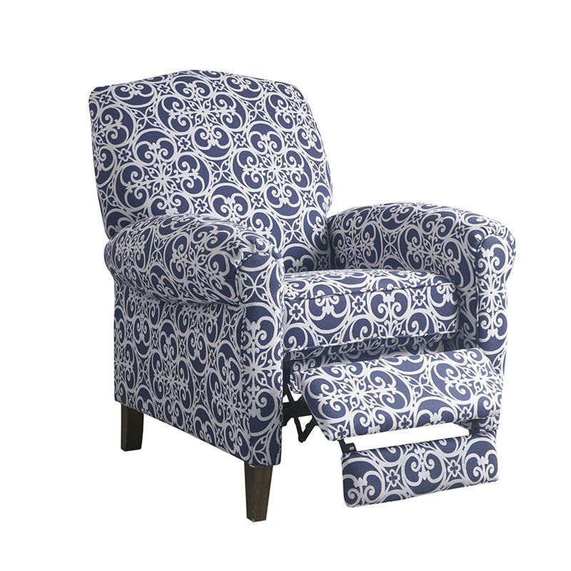 Madison Park Kirby Polyester Fabric and Solid Wood Push Back Recliner in Navy