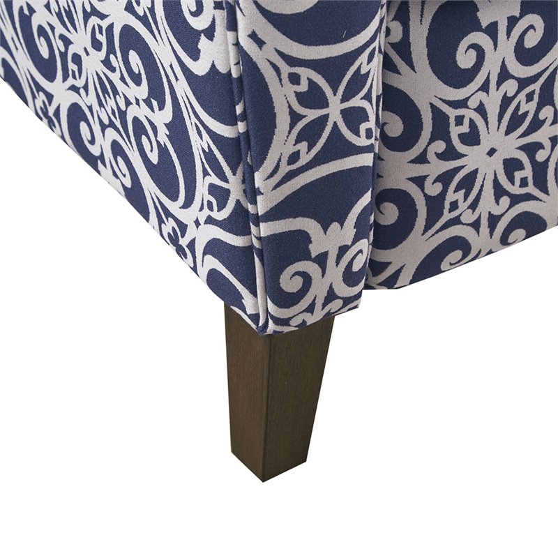 Madison Park Kirby Polyester Fabric and Solid Wood Push Back Recliner in Navy