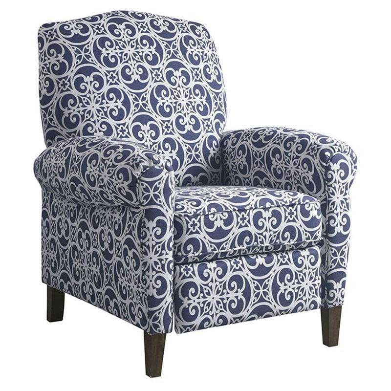 Madison Park Kirby Polyester Fabric and Solid Wood Push Back Recliner in Navy