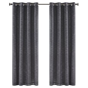 sunsmart makayla cotton printed slub panel with total blackout liner in charcoal