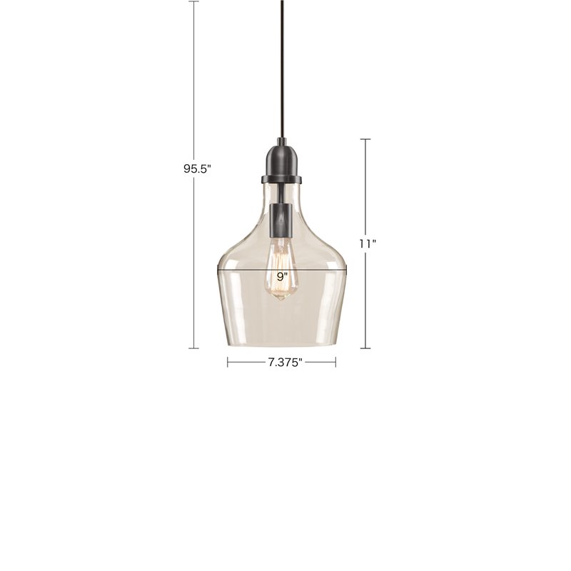 Hampton Hill Auburn 1-Light Transitional Metal and Glass Pendant in Bronze/Clear