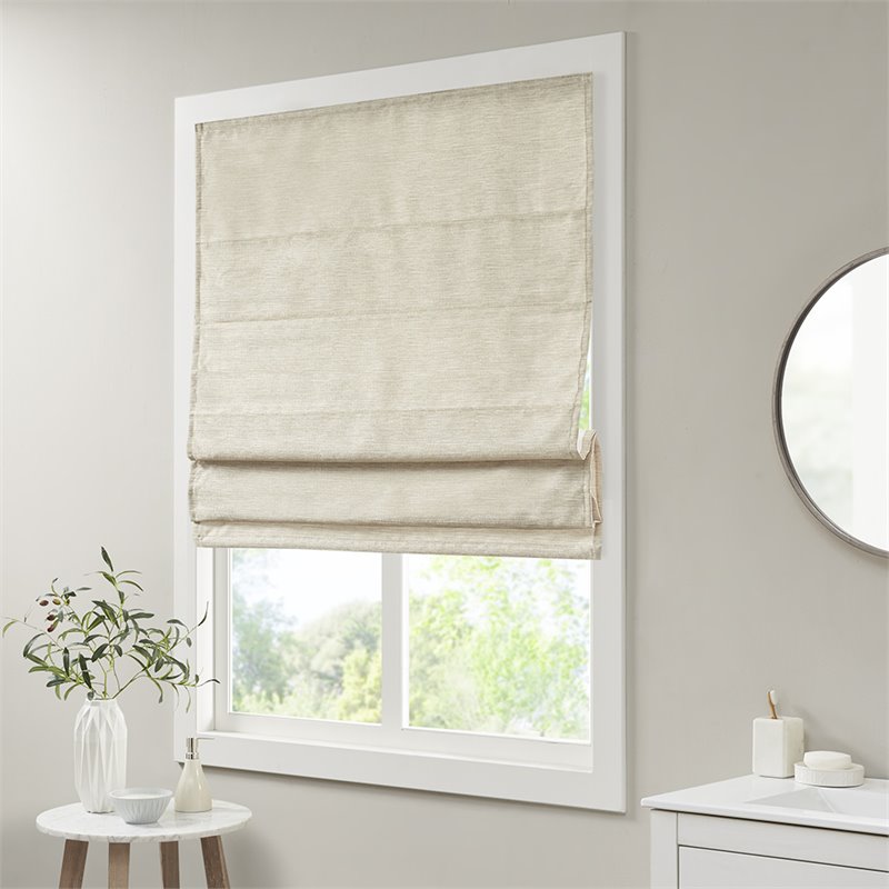 Madison Park Como Faux Silk Room Darkening Cordless Roman Shade in Ivory