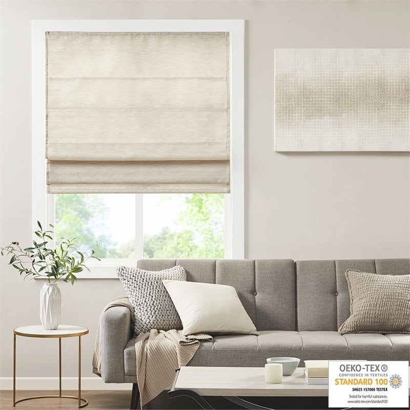 Madison Park Como Faux Silk Room Darkening Cordless Roman Shade in Ivory