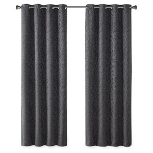 sunsmart everly polyester fabric jacquard total blackout window panel - charcoal