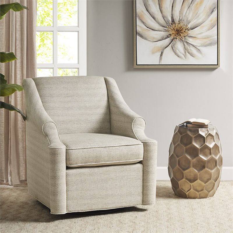 Madison Park Justin Solid Wood and Polyester Fabric Swivel Glider Chair in Tan
