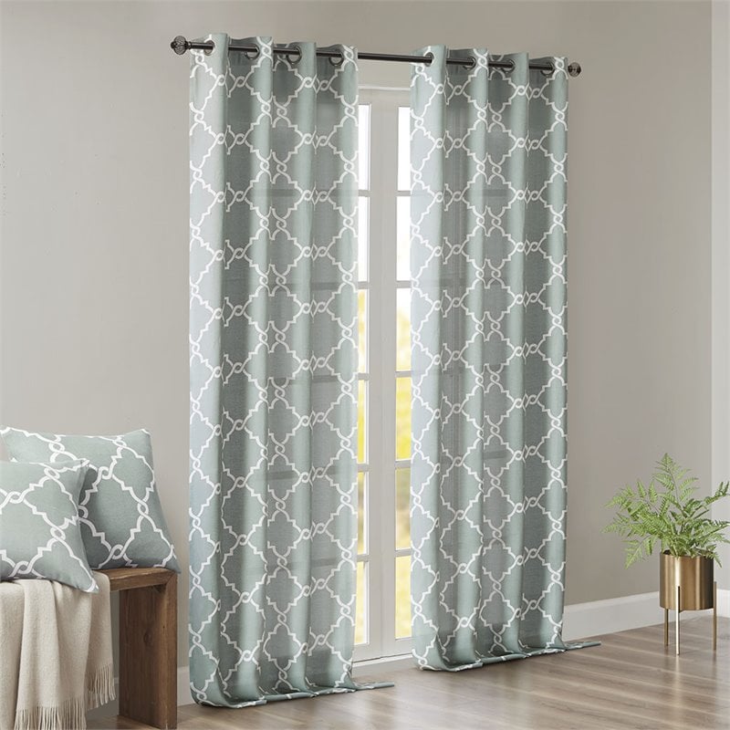 Madison Park Saratoga Polyester Fabric Geometric Fretwork Panel in Seafoam Green