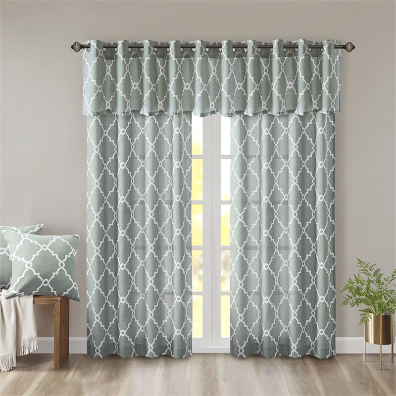 Madison Park Saratoga Polyester Fabric Geometric Fretwork Panel in Seafoam Green