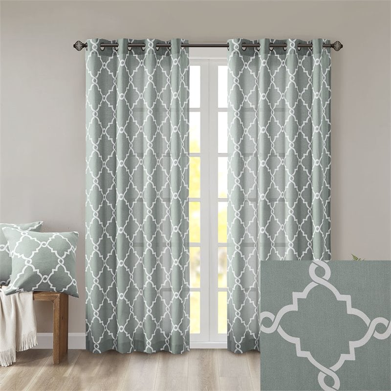 Madison Park Saratoga Polyester Fabric Geometric Fretwork Panel in Seafoam Green
