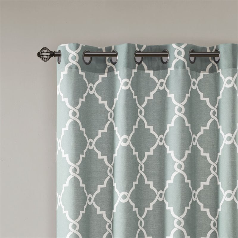 Madison Park Saratoga Polyester Fabric Geometric Fretwork Panel in Seafoam Green