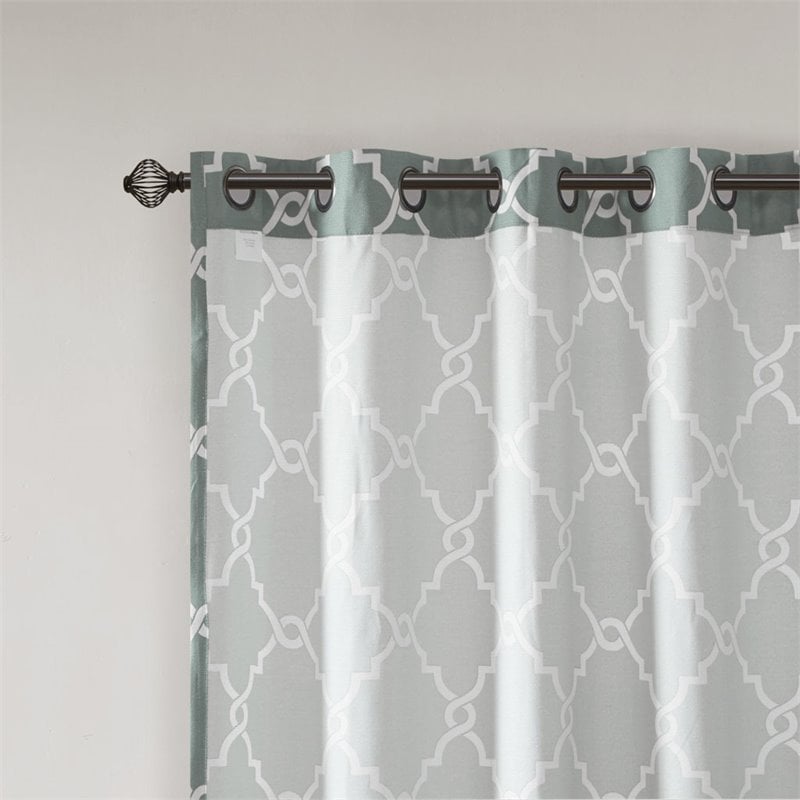 Madison Park Saratoga Polyester Fabric Geometric Fretwork Panel in Seafoam Green