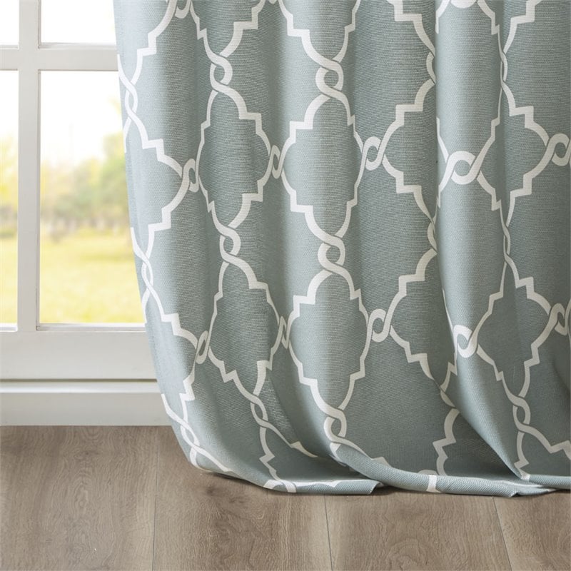 Madison Park Saratoga Polyester Fabric Geometric Fretwork Panel in Seafoam Green