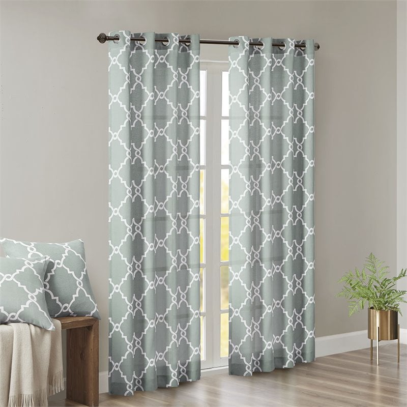 Madison Park Saratoga Polyester Fabric Geometric Fretwork Panel in Seafoam Green