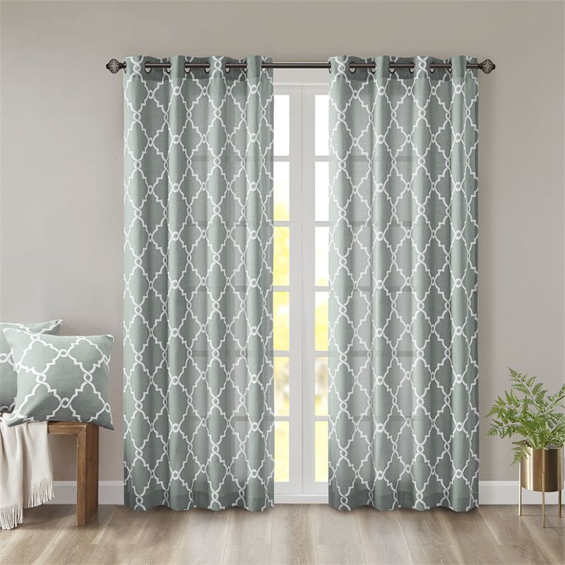 Madison Park Saratoga Polyester Fabric Geometric Fretwork Panel in Seafoam Green