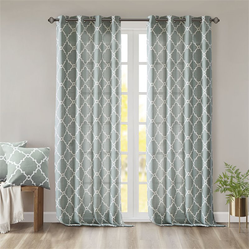 Madison Park Saratoga Polyester Fabric Geometric Fretwork Panel in Seafoam Green