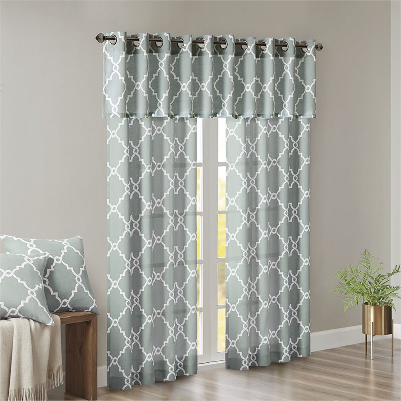Madison Park Saratoga Polyester Fabric Geometric Fretwork Panel in Seafoam Green
