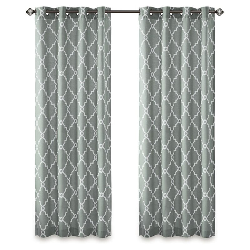 Madison Park Saratoga Polyester Fabric Geometric Fretwork Panel in Seafoam Green