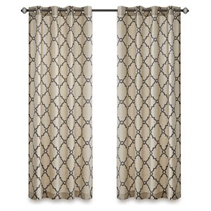 madison park saratoga polyester fabric geometric fretwork panel in khaki brown