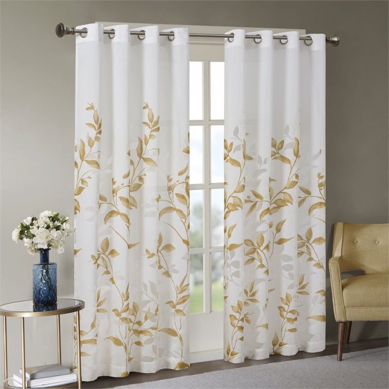 Madison Park Cecily Polyester Burnout Window Panel in White/Yellow