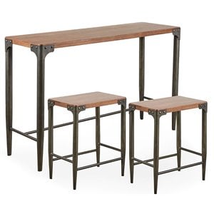 ink+ivy caden solid wood console table and counter stool in brown (set of 3)