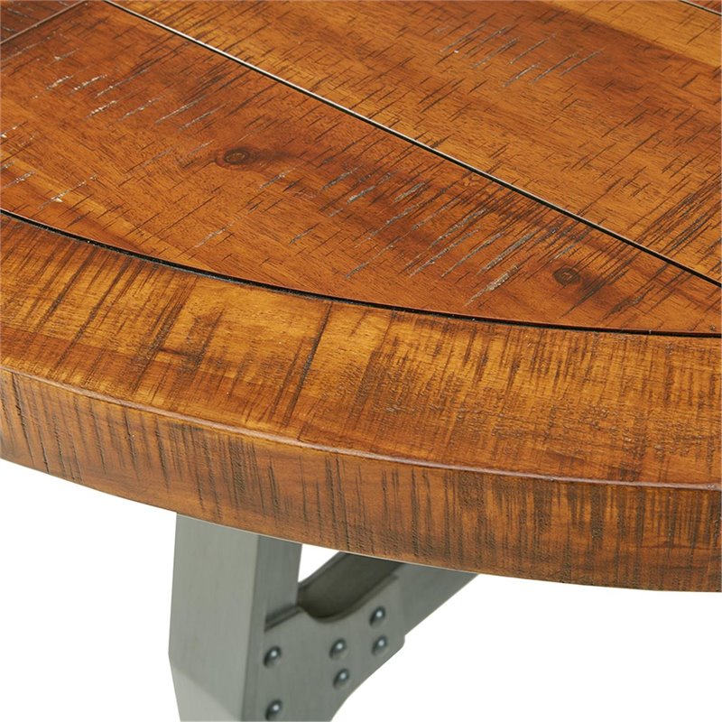 INK+IVY Lancaster Round Wood and Metal Dining Table in Amber Brown
