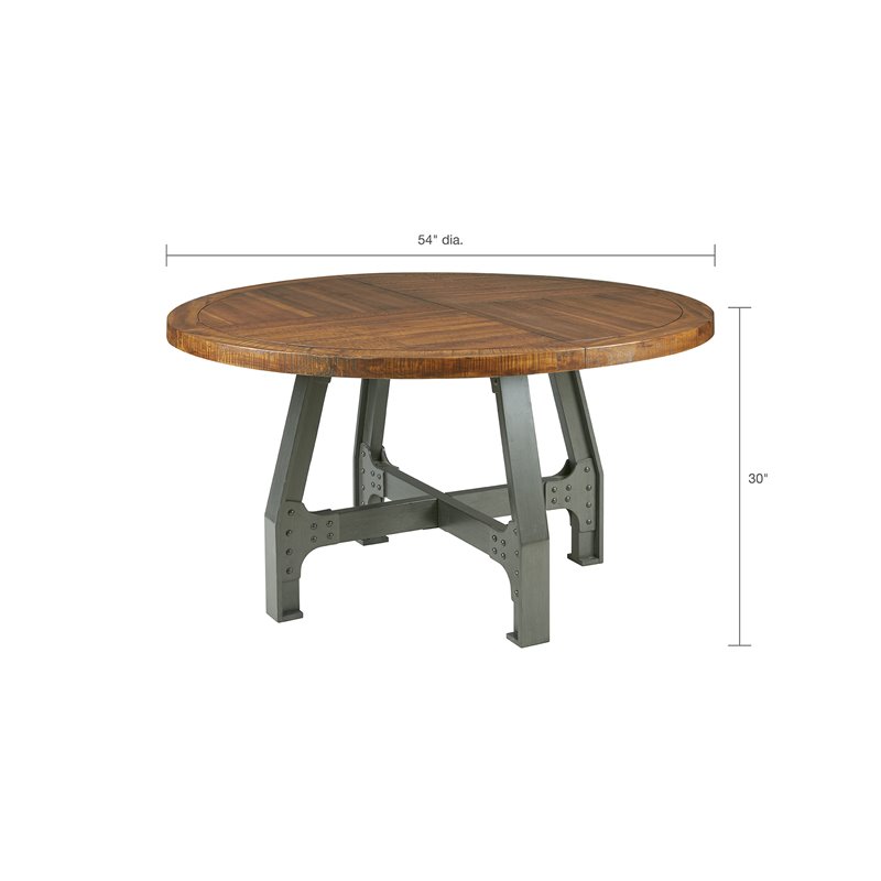 INK+IVY Lancaster Round Wood and Metal Dining Table in Amber Brown