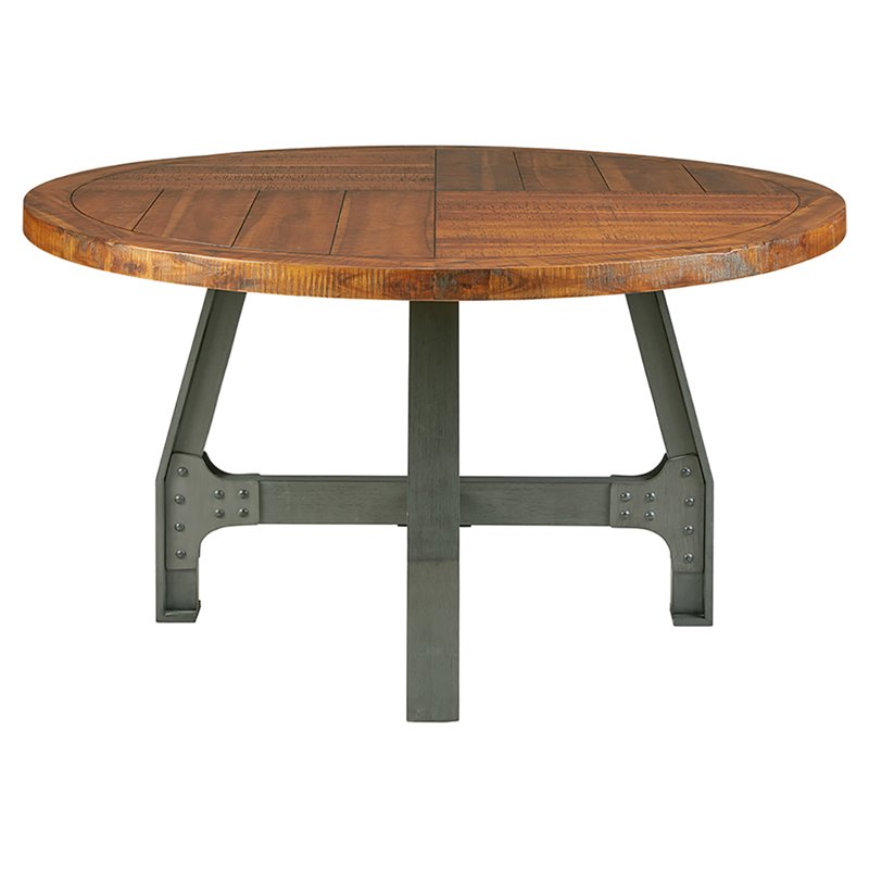 INK+IVY Lancaster Round Wood and Metal Dining Table in Amber Brown