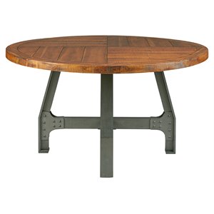 INK+IVY Lancaster Round Wood and Metal Dining Table in Amber Brown