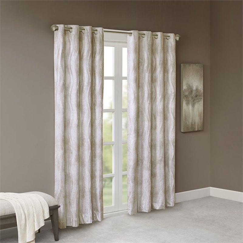 SunSmart Victoria Polyester Fabric Jacquard Grommet Top Window Panel in Ivory