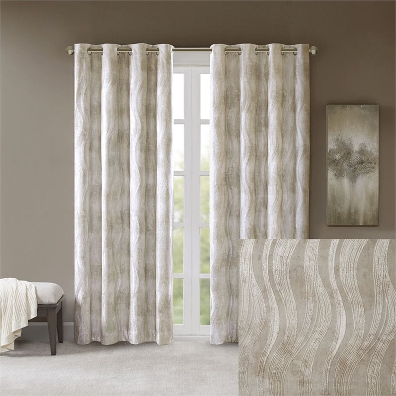 SunSmart Victoria Polyester Fabric Jacquard Grommet Top Window Panel in Ivory
