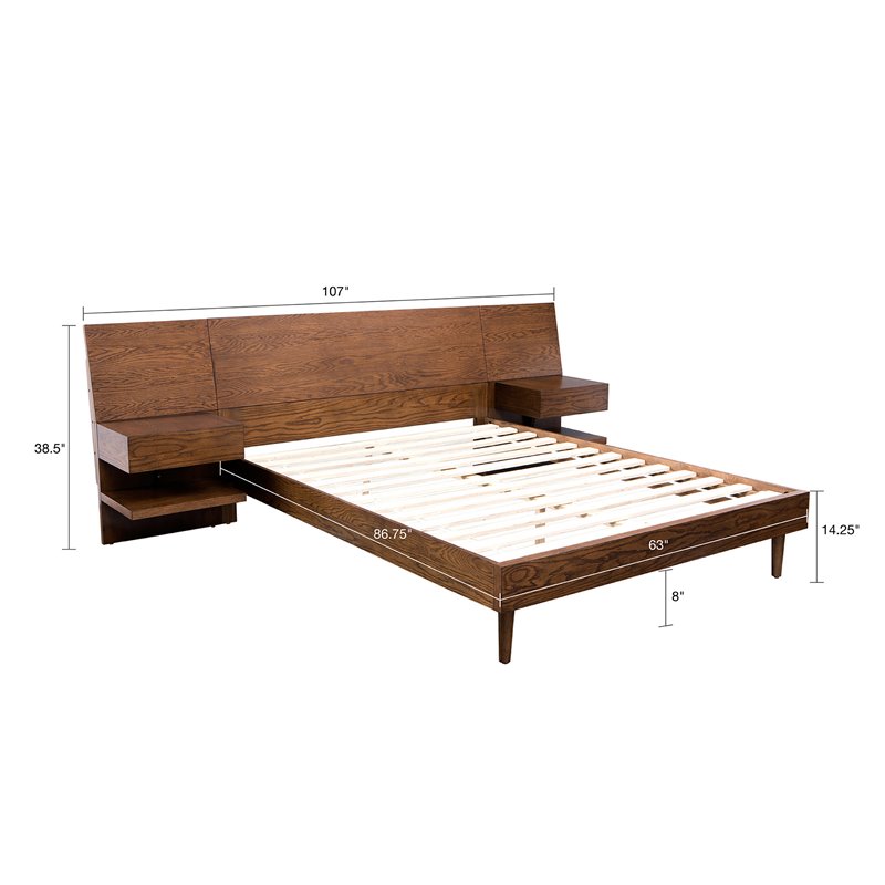 INK+IVY Clark Solid Wood Queen Bed with 2 Nightstand in Pecan Brown