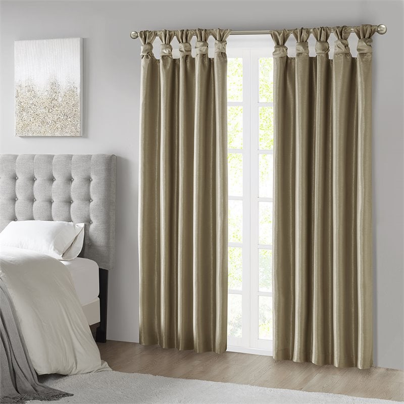 Madison Park Emilia Faux Silk Twist Tab Blackout Window Curtain in Bronze