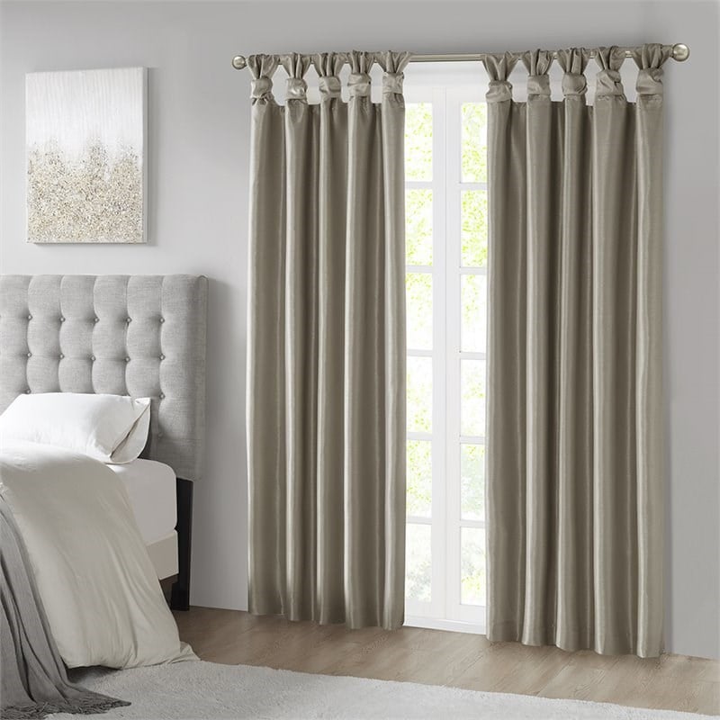 Madison Park Emilia Faux Silk Twist Tab Blackout Window Curtain in Pewter