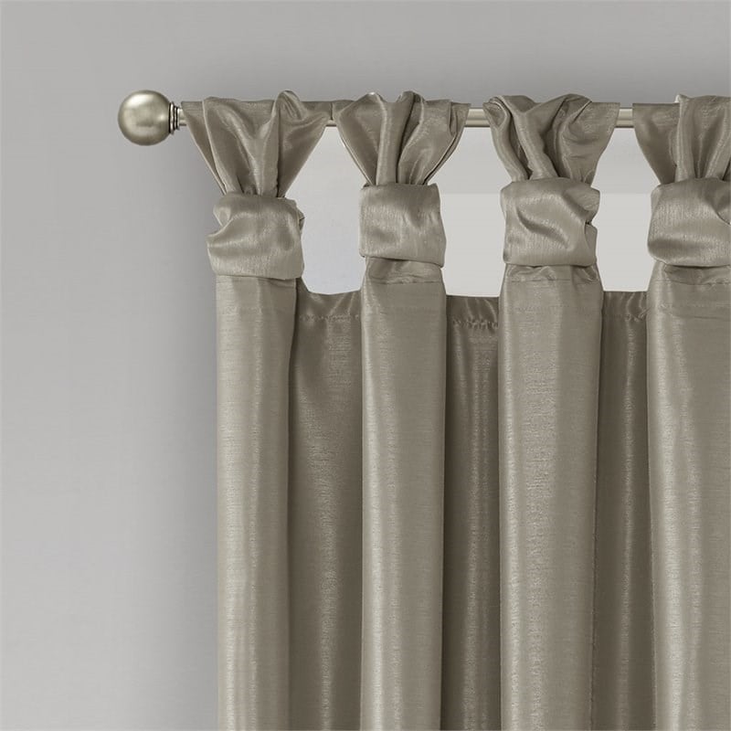 Madison Park Emilia Faux Silk Twist Tab Blackout Window Curtain in Pewter