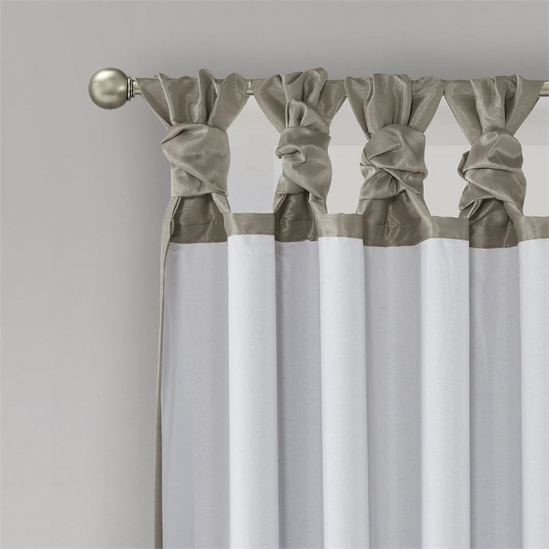 Madison Park Emilia Faux Silk Twist Tab Blackout Window Curtain in Pewter