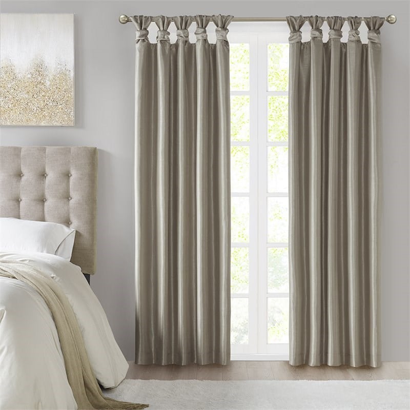 Madison Park Emilia Faux Silk Twist Tab Blackout Window Curtain in Pewter