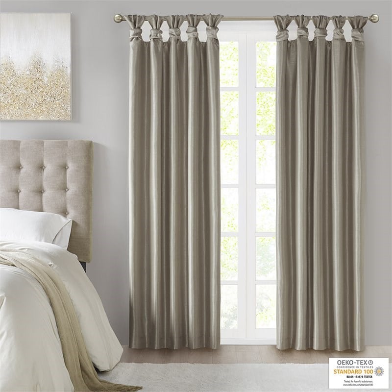 Madison Park Emilia Faux Silk Twist Tab Blackout Window Curtain in Pewter