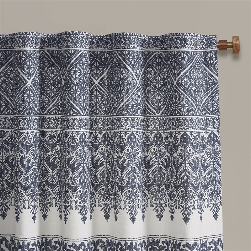 INK+IVY Mila Cotton Printed Window Curtain Panel with Lining in Navy