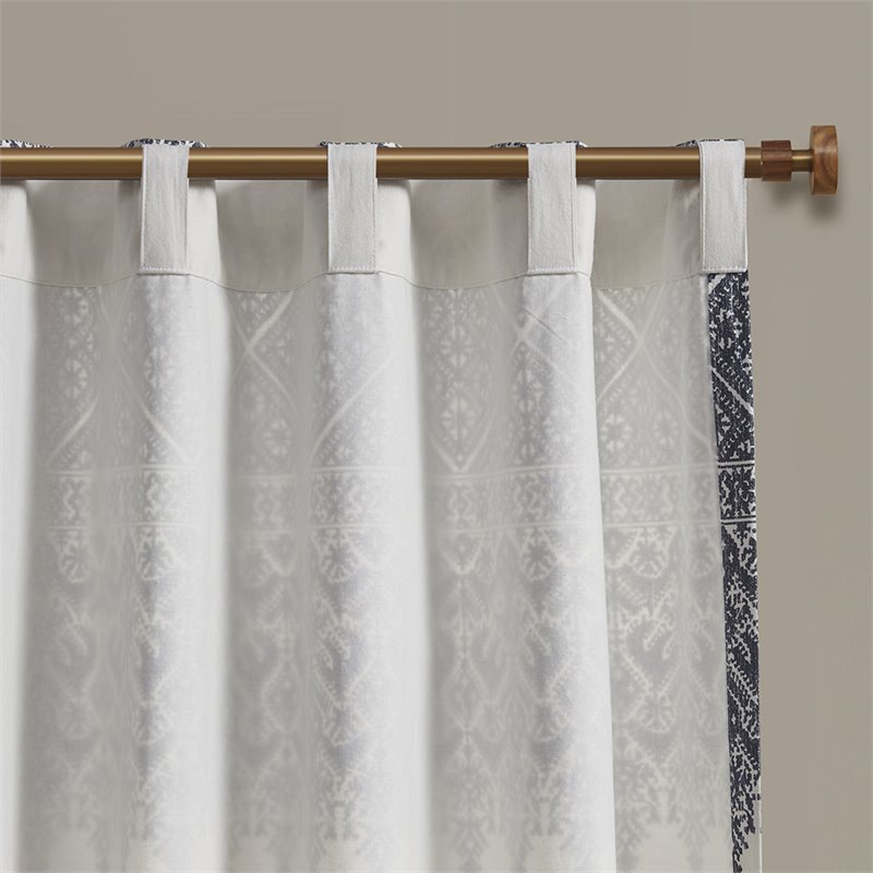 INK+IVY Mila Cotton Printed Window Curtain Panel with Lining in Navy