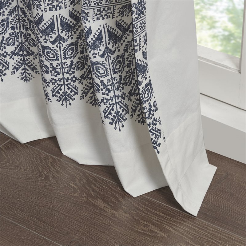 INK+IVY Mila Cotton Printed Window Curtain Panel with Lining in Navy